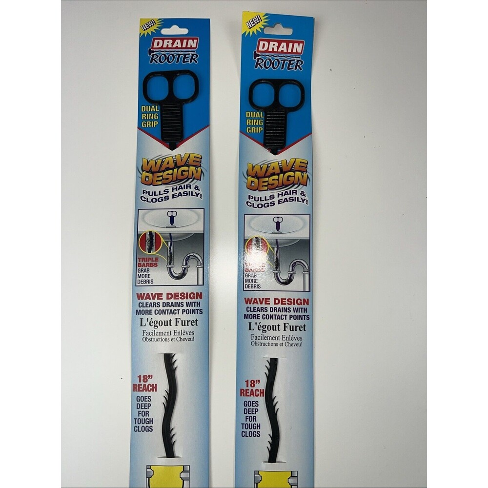2 X Drain Rooter Plastic Drain Barb Snakes Pulls Hair & Clogs Easily! 18" Reach